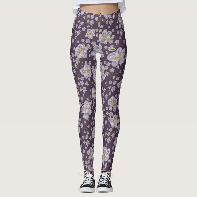 Legging Flores De Mola Perna Roxa (Frente)