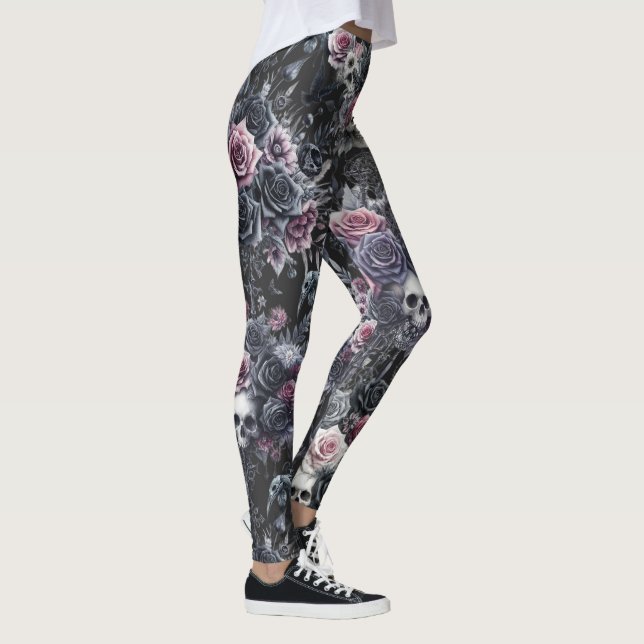 Legging Flores de Moody Gótica Cascas e Corvos (Direita)
