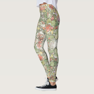 Legging Flores de Nouveau da arte de Mucha por todo o lado