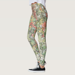 Legging Flores de Nouveau da arte de Mucha por todo o lado