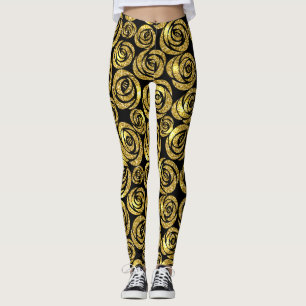 Legging Flores de ouro em fundo preto