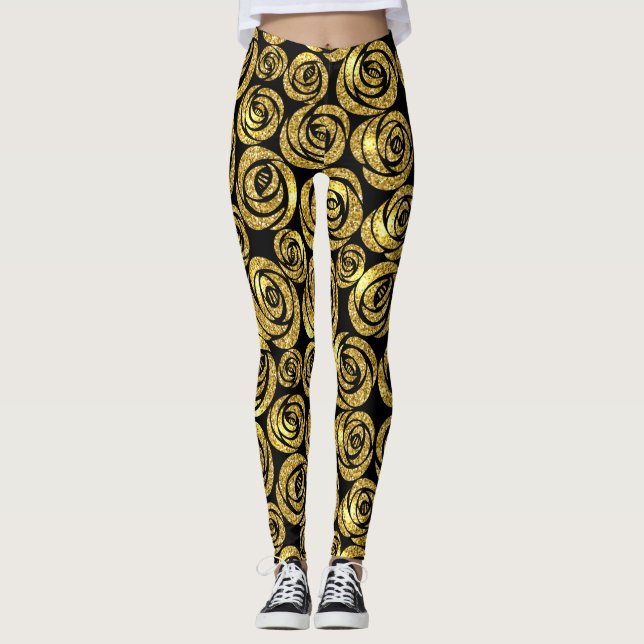 Legging Flores de ouro em fundo preto (Frente)
