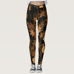 Legging Flores de outono e Arte de Vintagem Japonesas