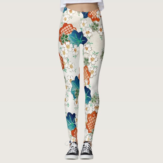 LEGGING FLORES DE PADRÕES JAPONESES DE PEDRAS IMPRESSAS (Frente)
