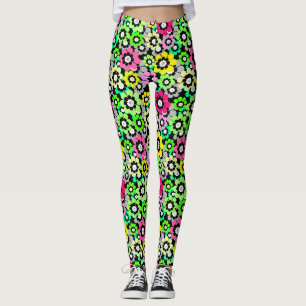 Legging Flores de papel colorido cortadas em fundo preto