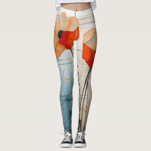 Legging Flores de Papoula Abstratas em Estilo Geométrico M