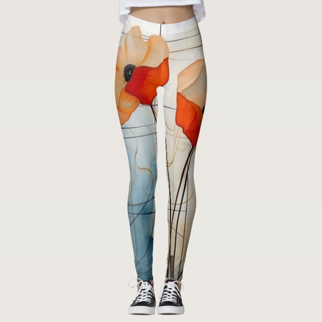 Legging Flores de Papoula Abstratas em Estilo Geométrico M (Frente)
