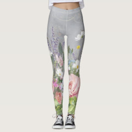 Legging Flores De Peônias Rosa-Rosa Pintadas Pela Lavanda
