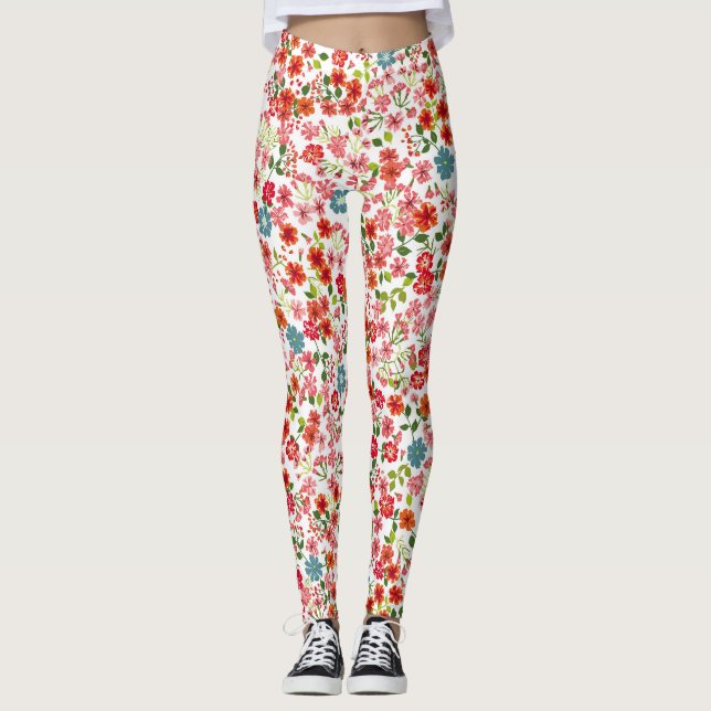 Legging Flores de pequena escala, estilo calico, moto sem  (Frente)