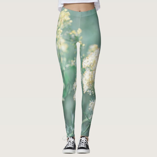 Legging Flores de Prados Selvagens Amarelas Verde-Pálidas  (Frente)