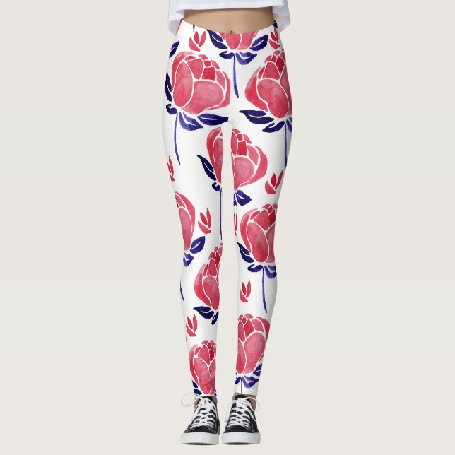 Legging Flores de primavera, padrão sem costura de aquarel (Frente)