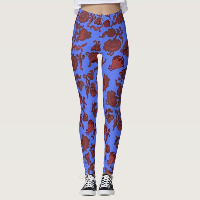 Legging Flores de promoção Bohemian Chic Floral Boho Blue (Frente)