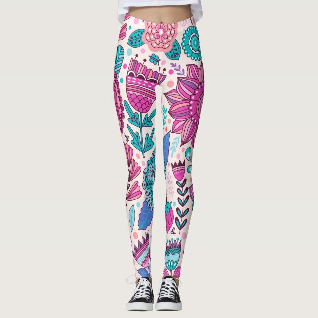 Legging Flores de rabisco botânico, textura perfeita e vin (Frente)