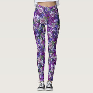 Legging Flores de Rosa Lilás Violeta Jardim