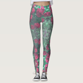 Legging Flores de Rosas vermelhas Verdes Pálidas Deixam Fl
