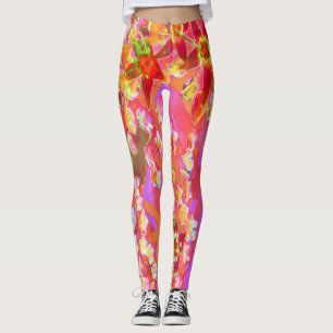 Legging Flores de Sedum Vermelhas Suculentes em Laranja Qu