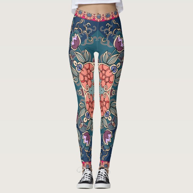 Legging Flores de tulipas, armações florais ornamentais. (Frente)