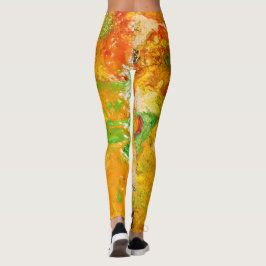 Legging Flores de Verão abstrato Laranja Dourado Amarelo 