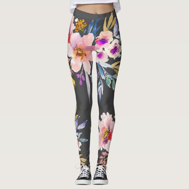 Legging Flores de verão primavera de aquarelas (Frente)
