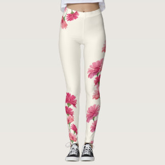 Legging Flores de Zínia Rosa Pintadas à Aquarela