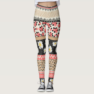 Legging Flores Decorativas: Padrão de Azulejo de Patchwork