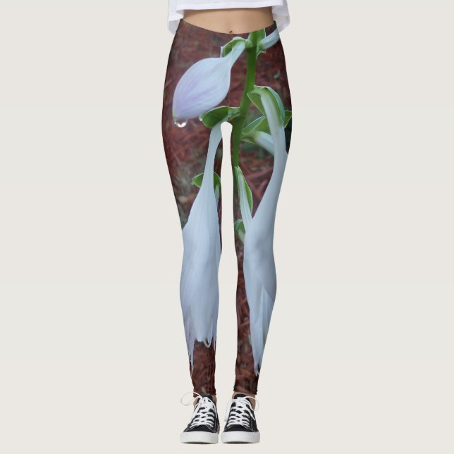 Legging Flores delicadas brancas de Hosta do Sol (Frente)