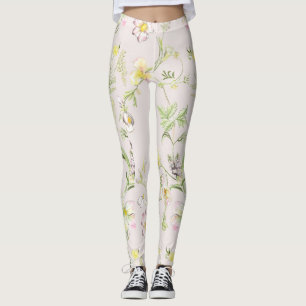 Legging flores delicadas com borboleta no estilo chinês