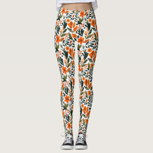 Legging Flores Delicadas da Primavera Padrão Floral Laranj