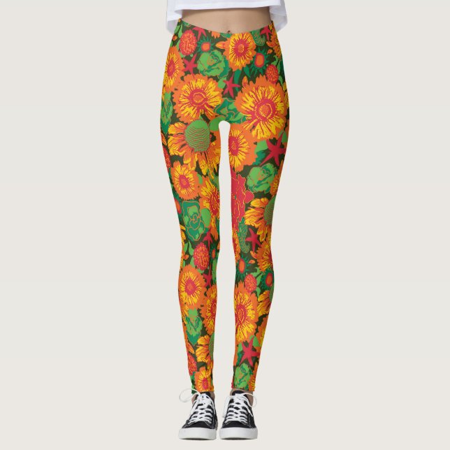 Legging Flores Desenhadas À Mão Funky (Frente)