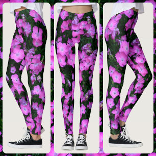 Legging Flores Dianthus Rosa Brilhante e Floral Verde