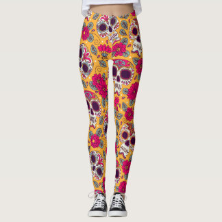 Legging Flores do crânio: Fundo do Dia Mexicano