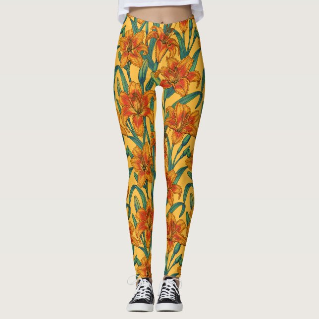 Legging Flores do dia, azuis e amarelas, (Frente)
