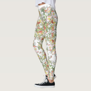 Legging Flores do Hollyhock de Mucha por todo o lado em