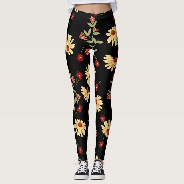 Legging Flores do outono: Harmonia Vermelho-Laranja. (Frente)