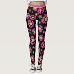 Legging Flores Douradas De Margarida Menina, Rosa-Rosa, A
