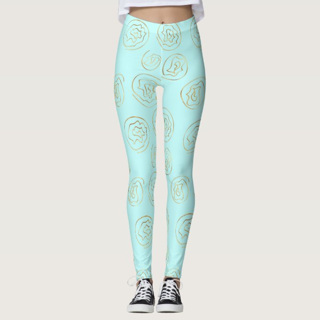 Legging Flores Douradas em Calças de Yoga Páscoa Turquesa (Frente)