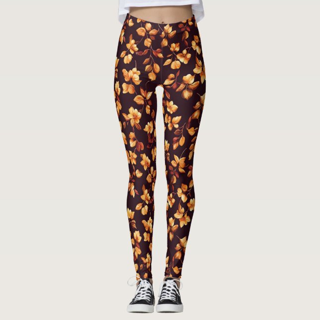 Legging Flores Douradas Padrão de Outono (Frente)
