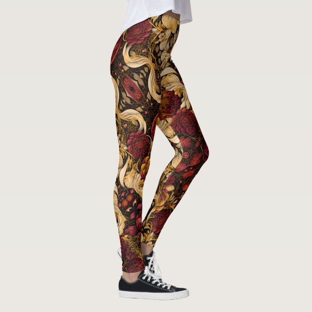 Legging Flores Douradas Vermelhas e Brancas (Direita)