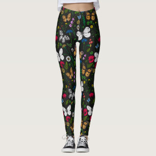 Legging Flores e borboletas selvagens a preto