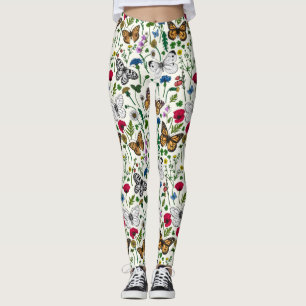 Legging Flores e borboletas selvagens em branco