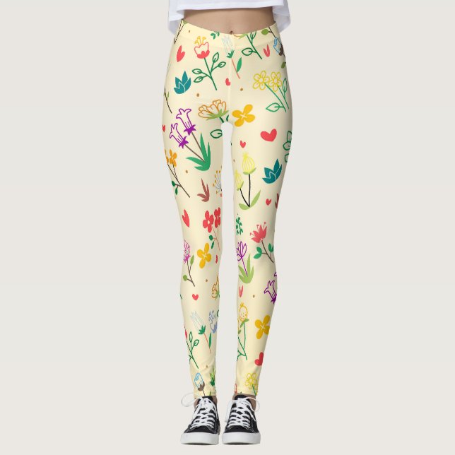 Legging Flores e Corações de Jardim de Amor (Frente)