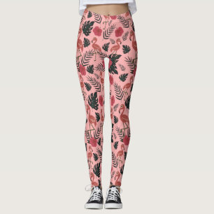 Legging Flores e folhas de padrão uniforme, cor-de-rosa,