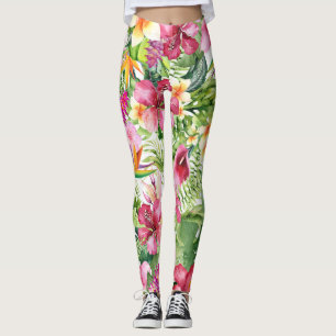 Legging Flores e Folhas Tropicais Floral Havaiano
