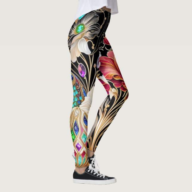 Legging Flores e Gemas de Impressão grande porte (Direita)