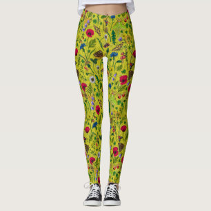 Legging Flores e mariposas selvagens em verde