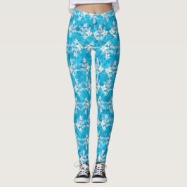 Legging Flores elegantes sakura japonesas em padrão azul