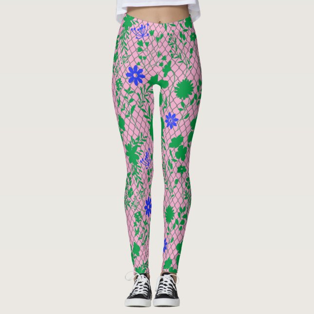 Legging Flores em verde líquido.01.b FNG01A.Rosa BG (Frente)