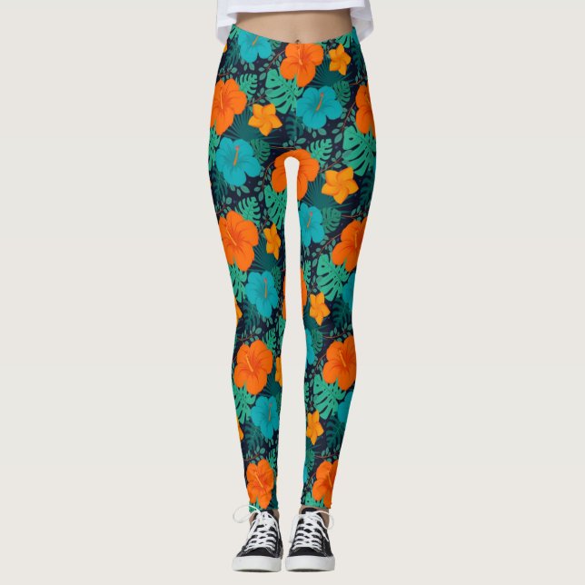 Legging Flores Exóticas Coloridas Deixam Padrão-43804 (Frente)