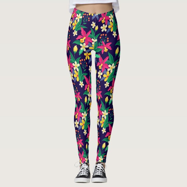 Legging Flores Exóticas Coloridas Padrão Folhas-23021 (Frente)
