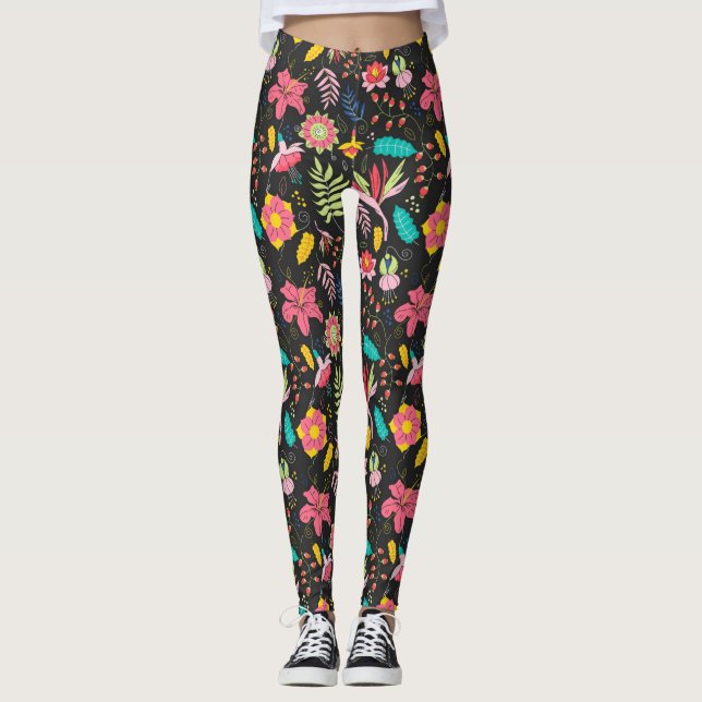 Legging Flores Exóticas Florais Deixam Padrão-23760 (Frente)